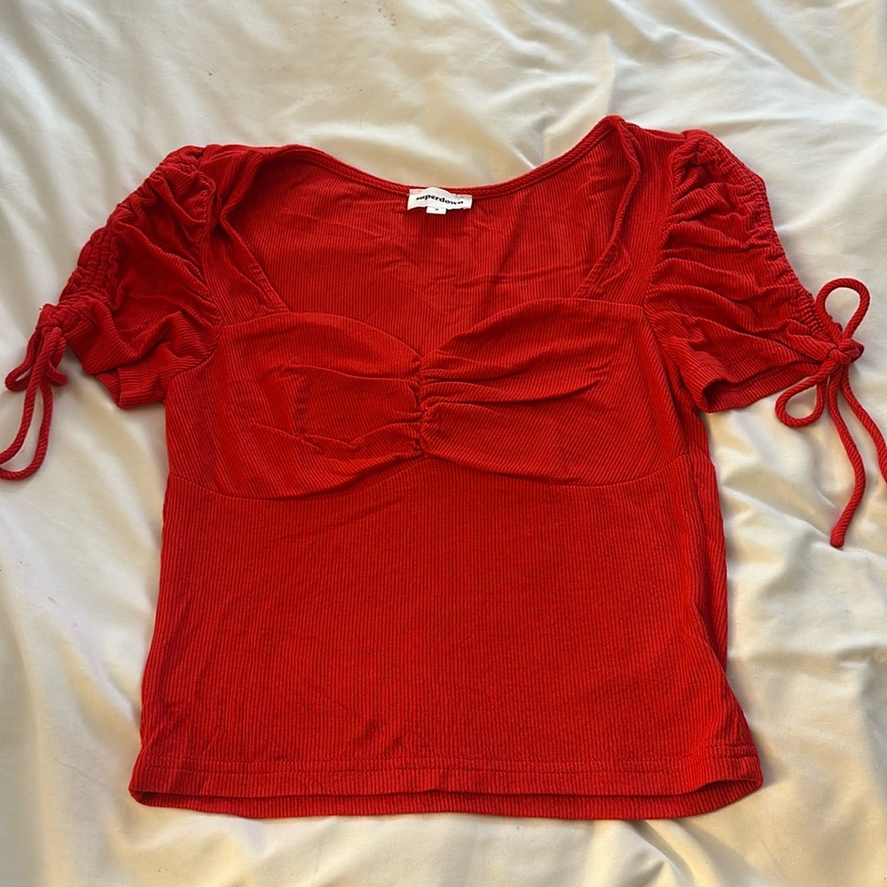 Red Ruched Crop Top by Superdown